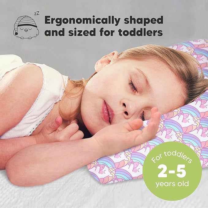 Toddler Pillow with Pillowcase - 13x18 My Little Dreamy Pillow, Organic Cotton Toddler Pillows for Sleeping, Kids Pillow, Travel Pillows, Mini Pillow, Nursery Pillow, Toddler Bed Pillow (Unicorn)