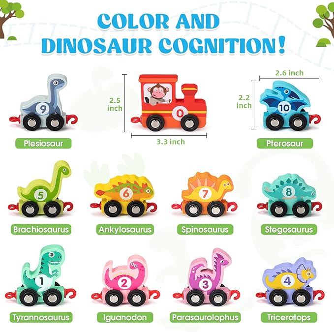 Toddler Toys for 2 Year Old Boy Easter Birthday Gifts, Wooden Dinosaur Train Set Montessori Toys for 2 Year Old, Learning Dinosaur Toys for Kids Ages 2-4 Boys Girls Toddler Toys 2-3