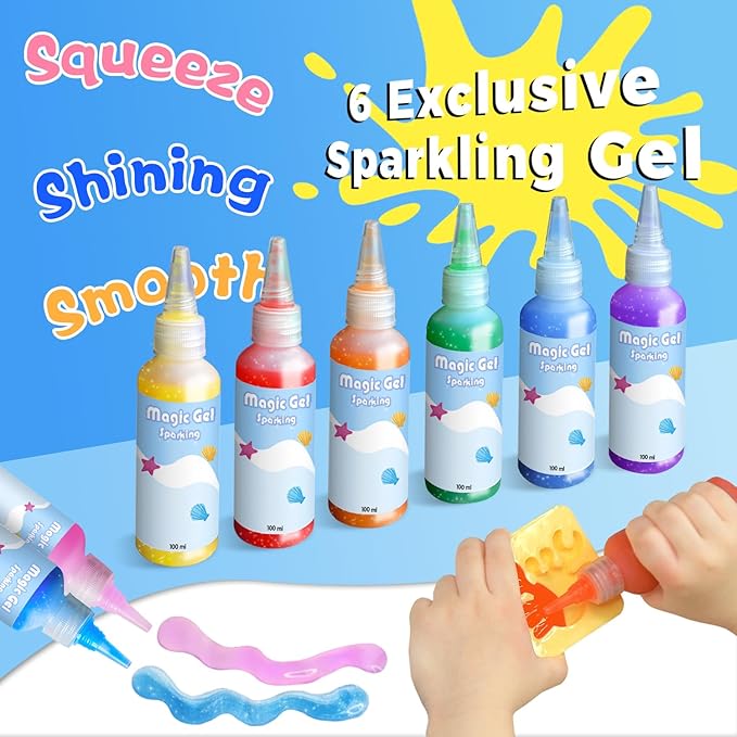 Hrsqu Magic Water Elf Toy Kit - Aqua Elf Water Gel Kit - 100ml Large Capacity Water Fairy Kits with 18 Marine Animals Molds - Christmas Gifts for Kids Birthday Gifts Party Favors (12 Colors)