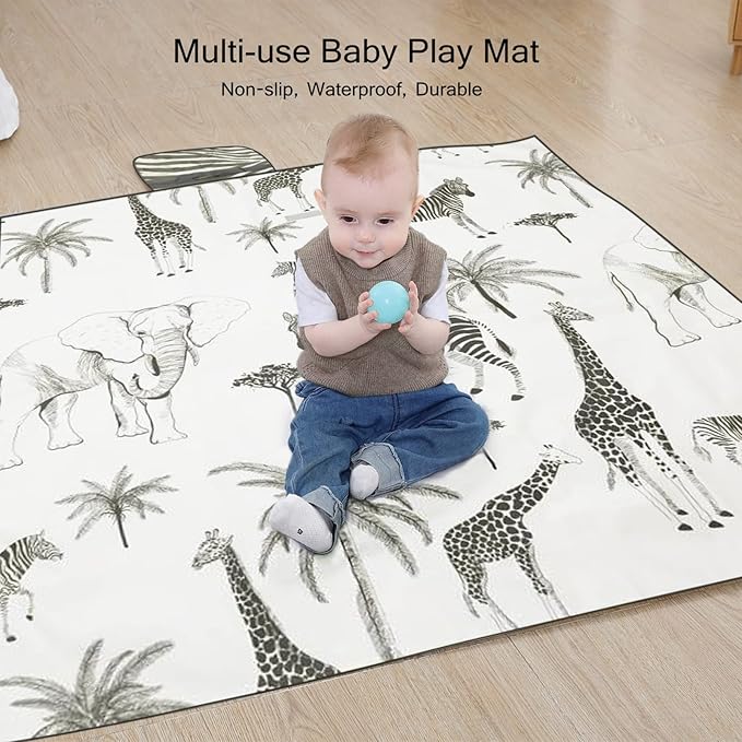 Insular Baby Splat Mat for Under High Chair/Arts/Crafts, Anti Slip and Waterproof Splash Mat for Floor, Portable Picnic Mat, 51x51 Inch, Safari