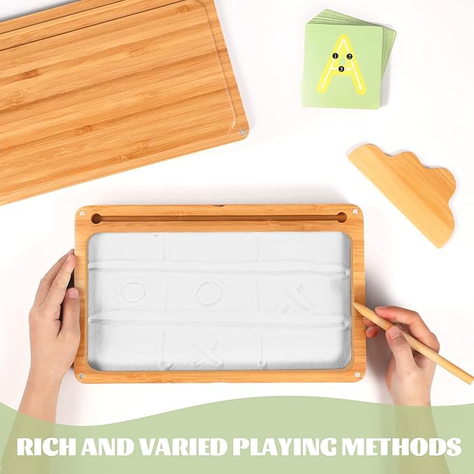 Sand Tray for Classroom Montessori Sand Tray with Lid Wooden Sand Trays for Kids Writing Letters and Numbers (White)
