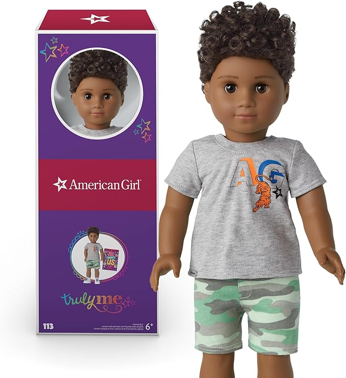 American Girl Truly Me 18-inch Doll #113 with Brown Eyes, Dark-Brown Hair, Deep Skin, Shorts and T-shirt, For Ages 6+