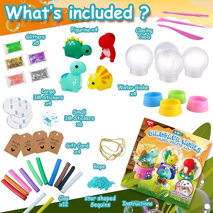 Dinosaur DIY Snow Globe Kit | Make Your Own Water Globe, Arts and Crafts for Kids Ages 4-8, STEM Activities for Kids Ages 5-7, Christmas Birthday, Activities for Girls Ages 8-12