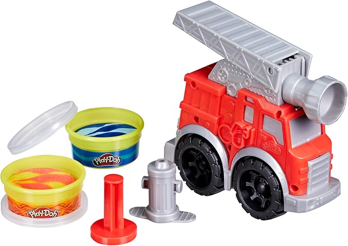 Play-Doh Wheels Fire Engine Playset with 2 Non-Toxic Modeling Compound Cans Including Water and Fire Colors, Firetruck Toy for Kids 3 and Up
