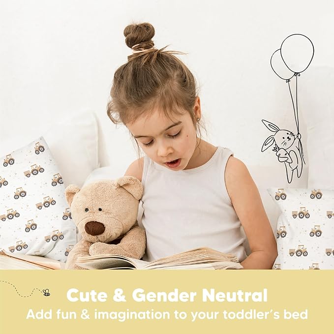 Toddler Pillow with Pillowcase - 13x18 My Little Dreamy Pillow, Organic Cotton Toddler Pillows for Sleeping, Kids Pillow, Travel Pillows, Mini Pillow, Nursery Pillow, Toddler Bed Pillow (Tractor)