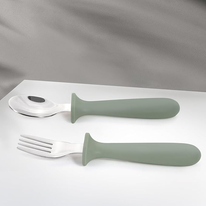 6 Pack Toddler Utensils, kids Silverware with Silicone Handle, 18/8 Stainless Steel Children Safe Spoons and Forks Set Baby Feeding Essentials, Dishwasher Safe