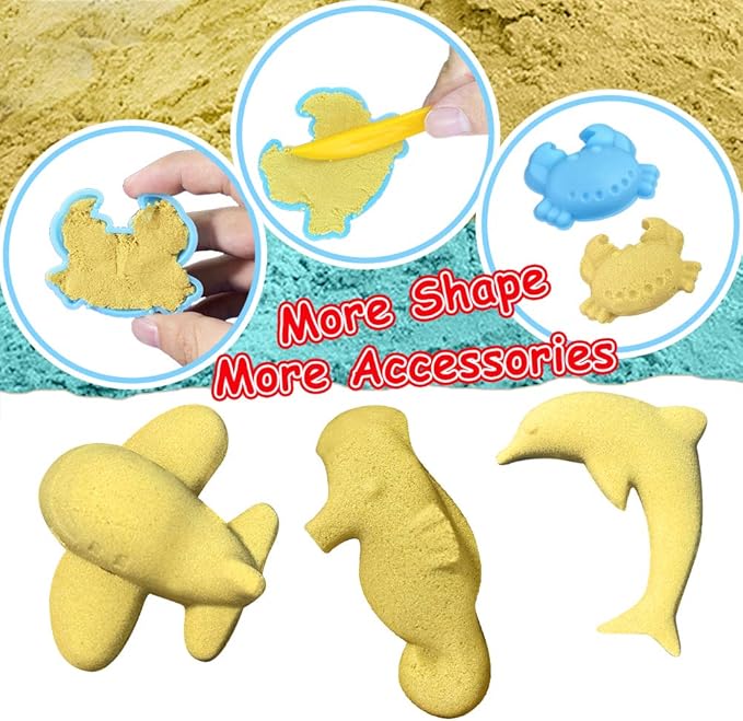 ESSENSON Play Construction Sand Kit - 3lbs Sand with 2 Colors, 6 Mini Construction Trucks, Construction Toys and Signs, Animal Mold, Modeling Tools, Foldable Sandbox, Gifts for Boys Girls