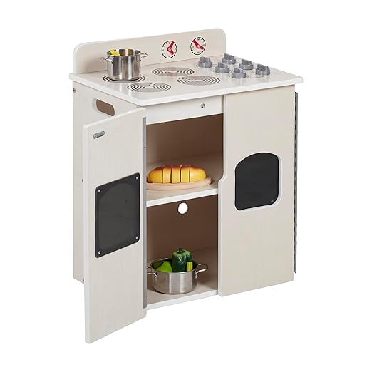 ECR4Kids Play Kitchen Stove, Wooden Playset, White Wash