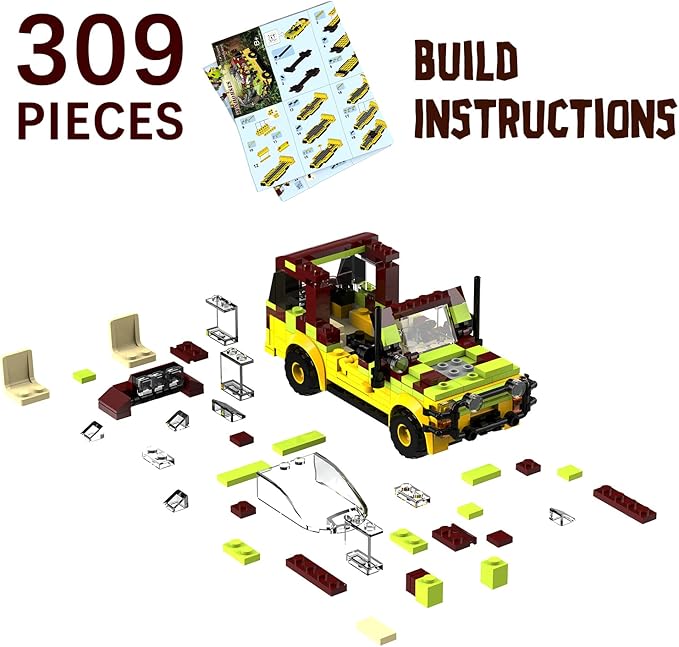 Tenhorses Jurassic Car Building Set, Dinosaur World Off-Road Vehicle Jurassic Movie Brick Toys (309 Pcs), Creative Gifts for Boy or Girs Kids Age 6+.