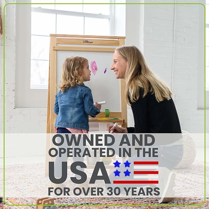 Little Partners Folding EZ Painting Easel for Kids, Dual-Sided Art Easel for Kids Art Station, Folds Flat with Chalkboard, Dry Erase Whiteboard, Paper, Eraser, Paint Cups, Shelf (Natural)