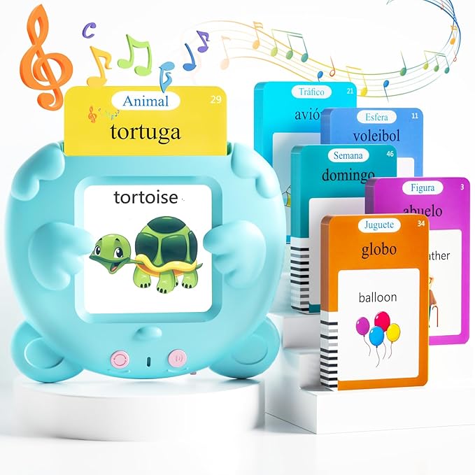Spanish & English Talking Flash Cards for Toddlers 1-3 Years Old, 510 Sight Words Bilingual Learning Toys for Children, Autism Pocket Speech Therapy Toys, Española Vocabulary Educational Flashcards