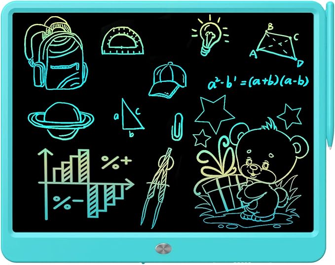 FLUESTON LCD Writing Tablet, Doodle Board Toys Gifts for 3-8 Year Old Girls Boys, 15 Inch Colorful Electronic Board Drawing Pad for Kids, Gifts for Toddler Educational Learning Travel Birthday, Blue