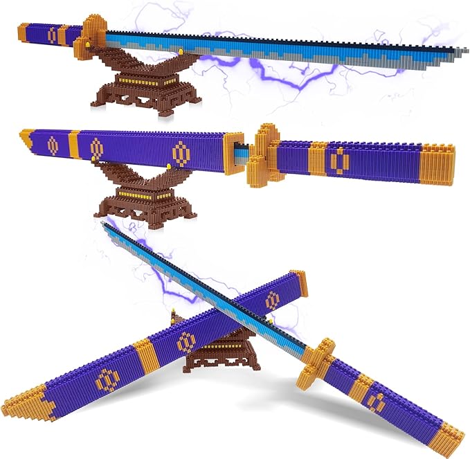 Cosplay Anime Zoro Sword Building Set Compatible with Lego, 22.8in One Piece Yamato Roronoa Katana Samurai Sword Building Blocks with Scabbard & Stand, Gift for Adult & Kid(1000+PCS)