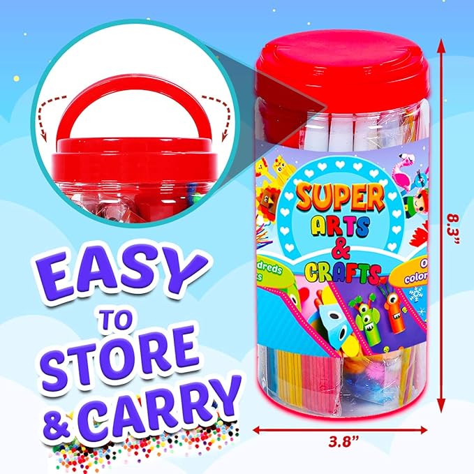 Goody King Arts and Crafts Supplies for Kids - Craft Art Supply Jar Kit for Student Age 4 5 6 7 8 9 10 Year Old Crafting Activity - Collage Arts Set for Toddlers Preschool DIY Classroom Home Project