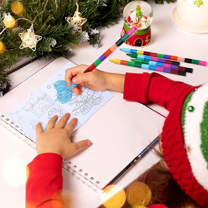Funrous 24 Pcs Christmas Coloring Book for Kids Bulk with 24 Crayons, Christmas Activity Books with Marker Xmas Stocking Goodie Bag Stuffers for Holiday Students Classroom Gifts Party Favors (Lovely)