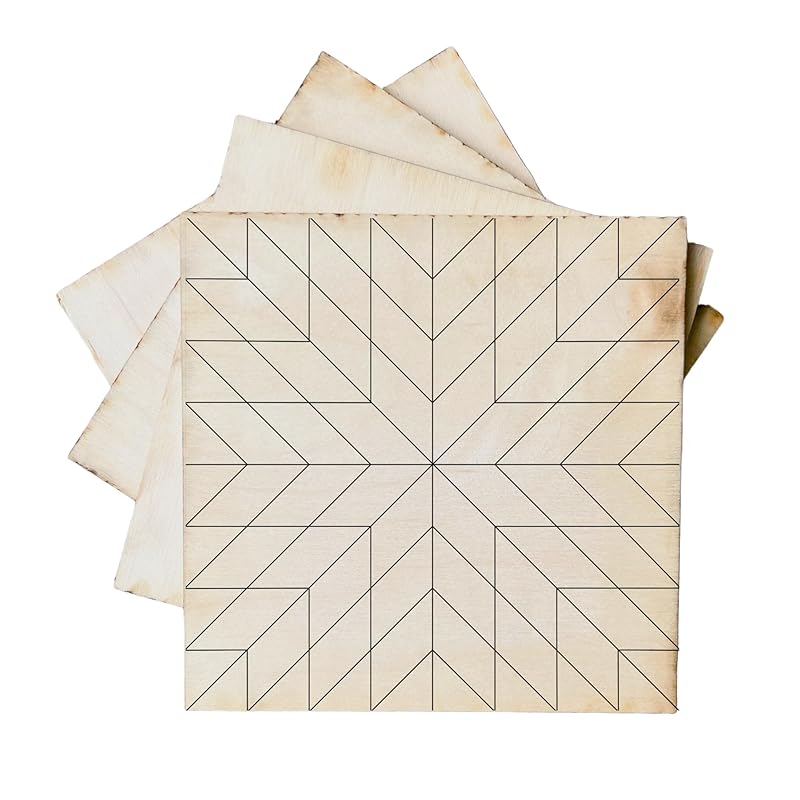 Set of 4 Mini Quilt Block Pattern, Wood Barn Star DIY Kits for Adults, Tiny Wall Hanging Do It Yourself Painting Craft Kit (Large Milky Way Star)