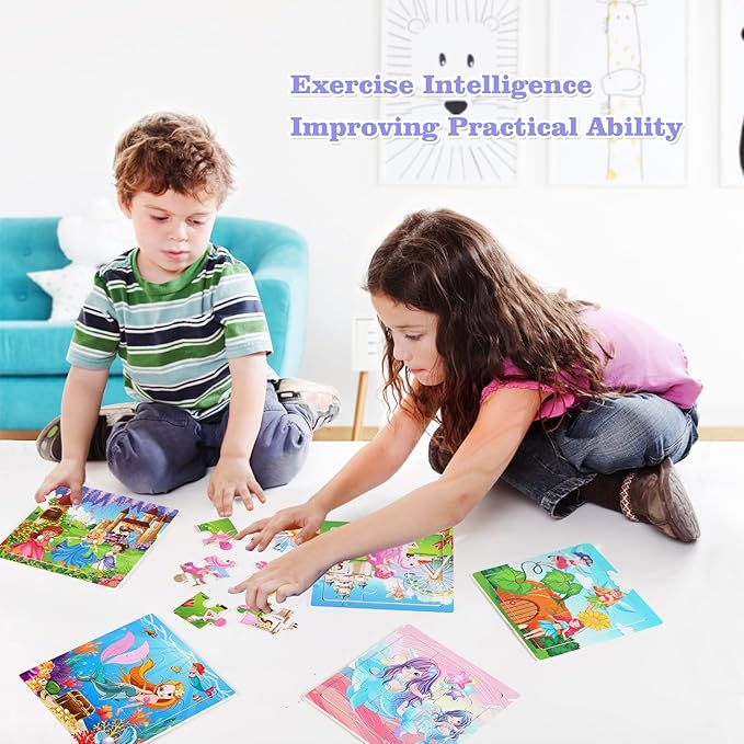 Wooden Puzzles for Toddlers 2-5 Years Old(Set of 6), 9 Pieces Preschool Educational and Learning Animal Jigsaw Puzzle Toy Gift Set for Girls
