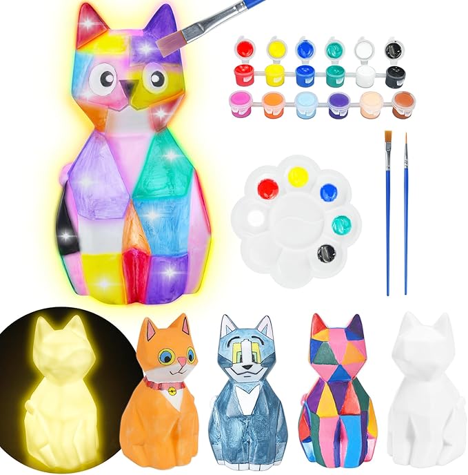 LTZFGZ DIY Cat Lamp Kit, Arts and Crafts for Kids Ages 4-6, Crafts Kit for Girls Ages 3-12, Painting kit for Kids 4-12, Kids Toys Birthday Gift for 4 5 6 7 8 9 Years Old Boys Girls