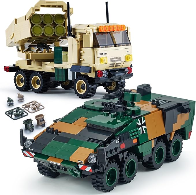 WW2 Military Vehicles Building Sets Compatible with Lego，Armored Vehicles Building Kit，Featuring 2 Military Construction Models Building Block，Army Base Toys for Boys, and Teens Age 8-14