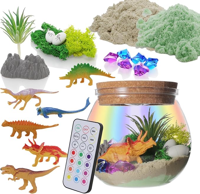 Dinosaur Terrarium Kit for Boys - DIY Terrarium Kit for Kids - Coolest Glow Dinosaur Toy Gifts for Boys and Kids - Birthday Gift for Boys Ages 4 5 6 7 8-12 Year Old