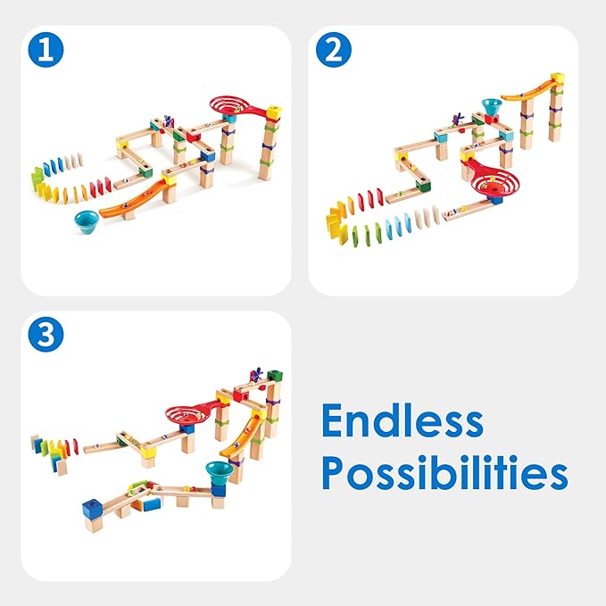 Hape Marble Run Race Track | Wooden DIY Marble Run Set with Dominoes, STEAM Educational Learning Toy, 81 Pieces, for Kids 3 Years+