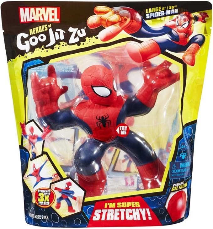 Heroes of Goo Jit Zu Spider-Man Licensed Marvel, Super-Sized, Huge 8" Tall Spider-Man | Twist, Squish, and Stretch up to 3X its Size, Multicolor (41081)