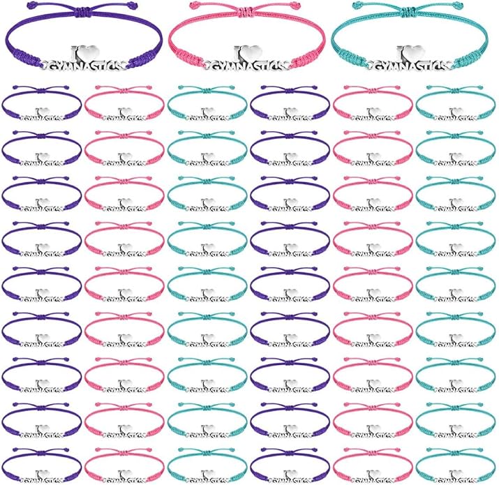 Sureio 48 Pcs Gymnastics Bracelet Gifts Bulk Adjustable Rope Braided Bracelets Christmas Gifts Gymnastics Jewelry Gymnastics Party Favors Supplies for Women Gymnasts