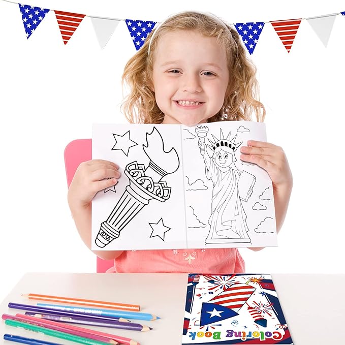 Fourth of July Coloring Books Kids Indoor Activities at Home Party Favors Gift Supplies 24 Pack