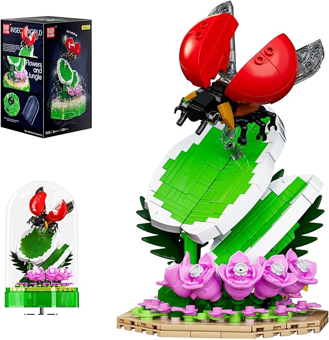 Mould King Insect Building Block Set, Creative Dragonfly Bug Kits Toys with Music Display Box, Collection Flower DIY Office Home Decor for Adutls Kids Girls 8+, 10105