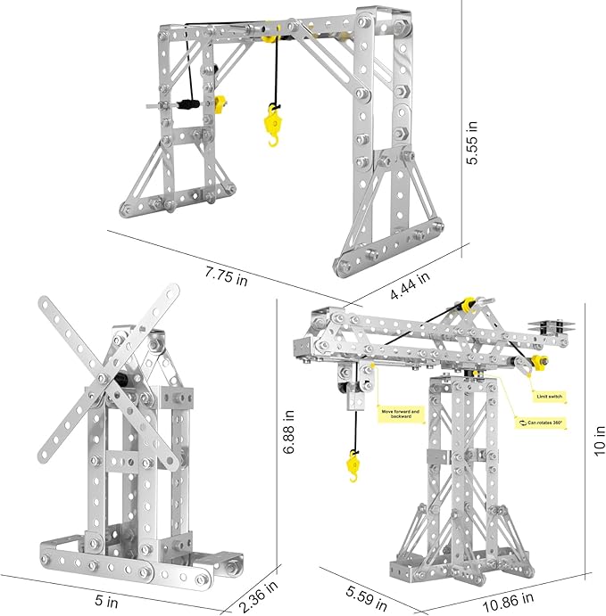 Metal Building Toys, 273pcs 3 in 1 Tower Crane & Frame Crane & Windmill Metal Model Set,Erector Sets for Boys Age 8-12,DIY Building Stem Projects Toys for Kids,Birthday Gifts for Model Crane Fan