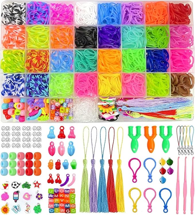 LINNYU 2500+ Rubber Band Bracelet Kit, 32 Colors Loom Bracelet Making Kit for Art and Craft, Rubber Bands Refill Loom Set with DIY Accessories for Girls & Boys