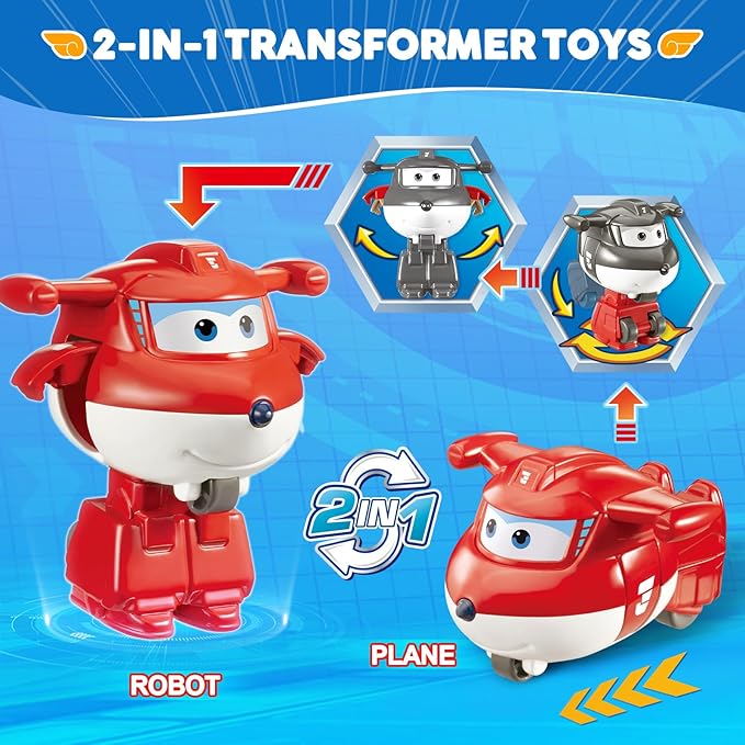 Super Wings Transformer Toys, 2 in Jett Robot Transformer Action Figures, 2-in-1 Mode Robot Transformer Toys for Boys Girls 4-6 6-8, Fun Plane Toys for Boys Toddlers Kids Age 3 4 5 6 7 8