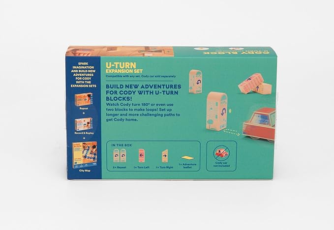 Cody Block U-Turn Expansion Set, Educational Wooden Building Blocks and Car STEM Toys for Preschool Kids Ages 3+