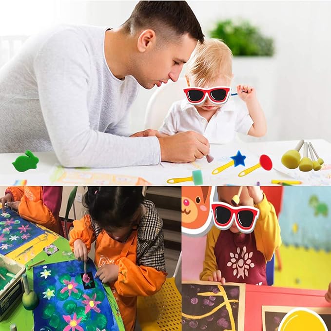 53 Pcs Paint Sponge Brush Sets, Kids Art Tool Kits, DIY Crafts Drawing Tools,Round Sponges,Color Randomly