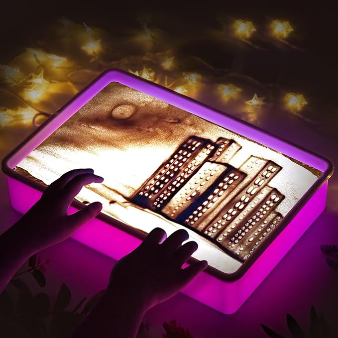 SueLuxDesigns Light Table for Kids, Sand Painting Light Box, Light Table Manipulative, Light Table Sand Art Kits Present for Girls and Boys, Purple