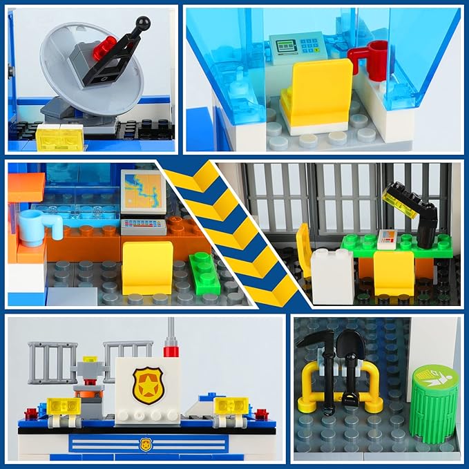 City Police Station Building Blocks Sets, City Police Prison Kits with Police Car, Helicopter Motorcycle, Trailer and Drone, Toy Building Kit Gift for Kids Boys Ages 6-12 (1001 Pieces)