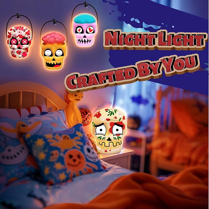 FUNZBO Paint Your Own Lamp, Art & Craft Supplies Skull Painting Kits, Arts and Crafts for Kid Teen Adult, DIY Night Light Toys Christmas Gift for Toddler Girl Boy Age 3 4 5 6 7 8 9 10 11 12 13