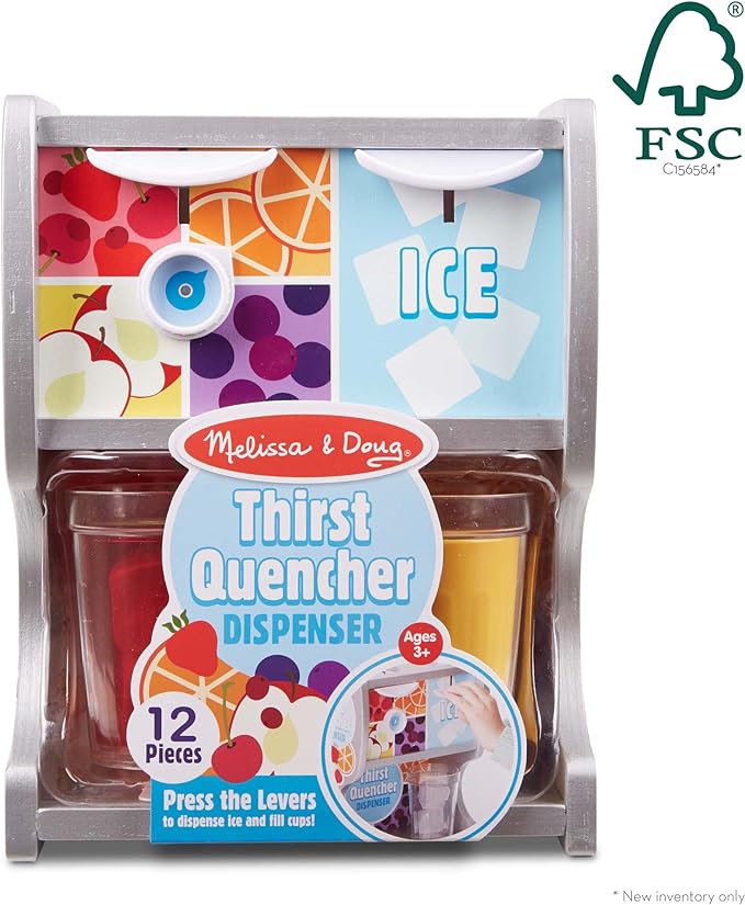 Melissa & Doug Wooden Thirst Quencher Drink Dispenser With Cups, Juice Inserts, Ice Cubes - FSC Certified