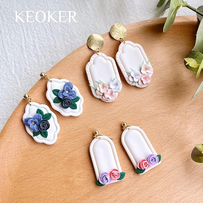 Keoker Flower Petal Clay Cutters - Flower Petals Clay Cutters for Earrings Making, 6 Shapes with Petal Press Polymer Clay Molds, Clay Cutters for Polymer Clay Jewelry