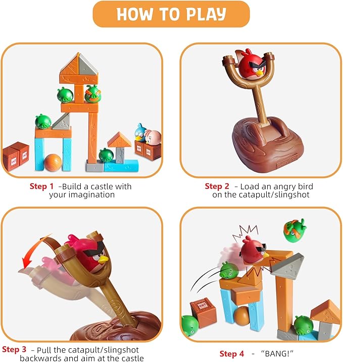 Newly Licensed Angry Birds Toys Playsets Build N’ Launch Construction Brick Assembly Building Blocks Sets Pig City Strike 2 Takedown Space Planet Game Catapult Slingshot Gift Box 33pcs