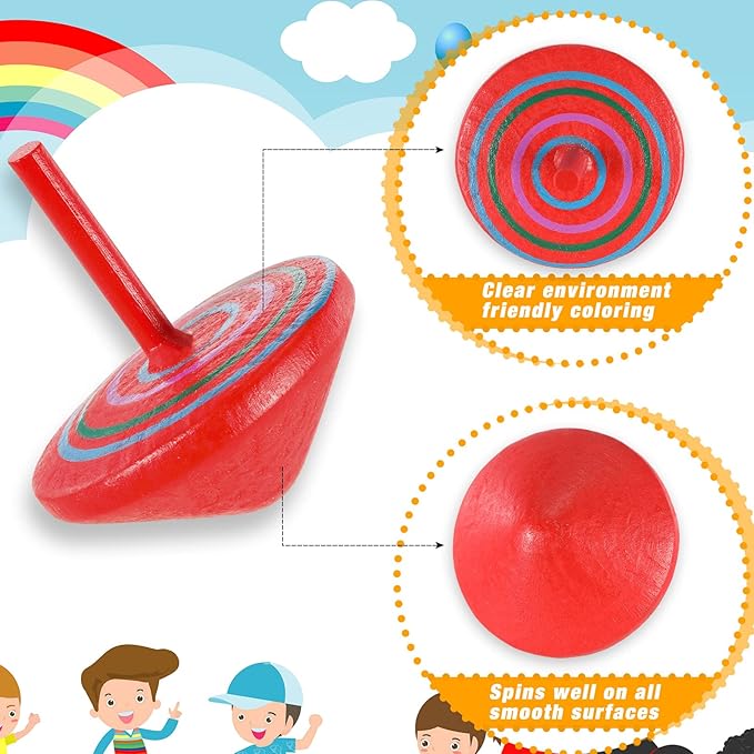 Aoriher Wood Spinning Tops for Kids, Colorful Wooden Gyroscopes Toy, Educational Kindergarten Toys, Rainbow Spin Tops for Games Party Favors Birthday Gifts(100 Pieces)