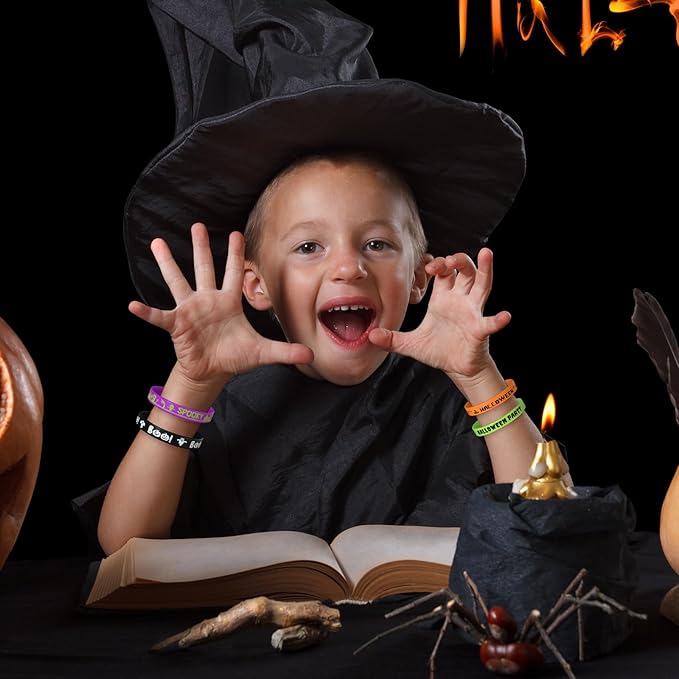 NEBURORA 24 Pcs Halloween Rubber Bracelets Silicone Wristbands Halloween Party Favors Trick or Treat Gifts Goodie Bag Stuffers