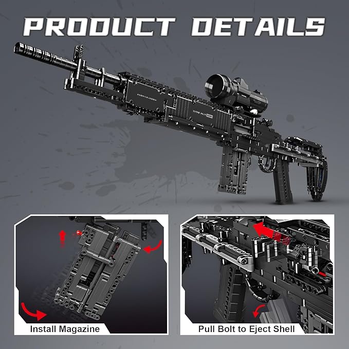 Finger Rock MK14 Building Blocks Set for Adults, 1:1 Simulation Model Toy with Shooting Function, Cool DIY Collectible Building Bricks Gifts for Boys 14+, 1606 Pcs