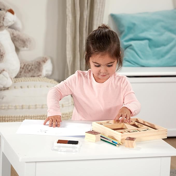 Melissa & Doug Wooden Stamp Activity Set: Horse Stable - 10 Stamps, 5 Colored Pencils, 2-Color Stamp Pad - Horse Stamps With Washable Ink, Horse Gifts For Girls And Boys Ages 4+