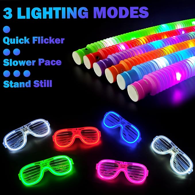 Glow in the Dark Party Favors Supplies for Kids 24 PCS, Valentines Glow Sticks & Neon Glasses for Toddlers, LED Light Up Bracelets Necklace Glasses Accessories Decorations for Birthday Wedding Dance