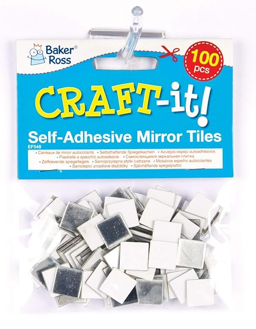 Baker Ross EF548 Self Adhesive Mirror Tiles, Kids Card Making, Mosaic Crafts, Collage (Pack of 100), 1.3cm, Assorted