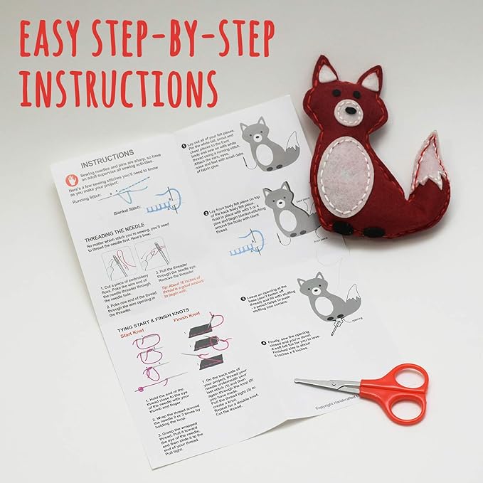 Woodland Animals Kids Sewing Kit, Educational Beginner Arts & Crafts Gift for Boys and Girls Ages 7 to 13 DIY Learn to Sew Embroidery