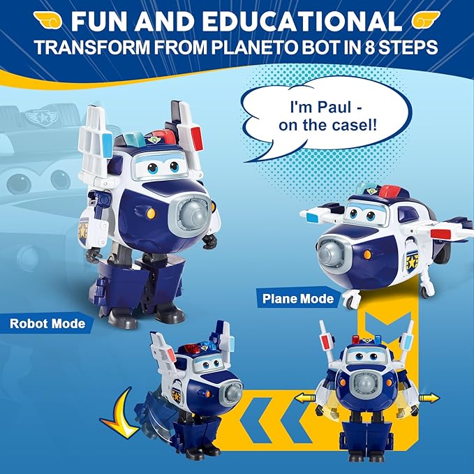 Super Wings 5" Transforming Supercharged Paul Airplane Toys Action Figure, Airplane to Robot in 10 Steps, Toy Plane for 3-5 Year Old Boys & Girls, Birthday Gifts for Preschool Kids