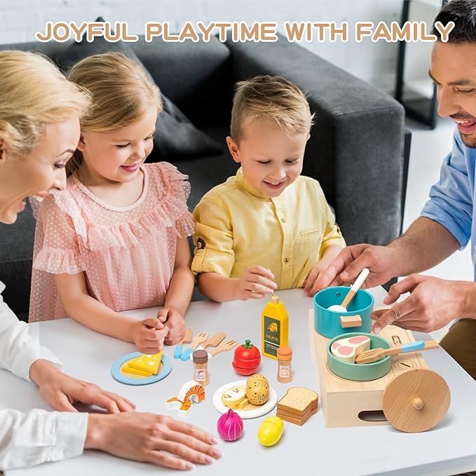 Wooden Play Cooking Set,27pcs Pretend Play Food Toys Set for Kids Toddlers, Wooden Kitchen Accessories Toys Set ,Cooking Toys with Play Dishes,Pot and Pan,Utensils,Gifts for 3 4 5 Years Old Girls Boys