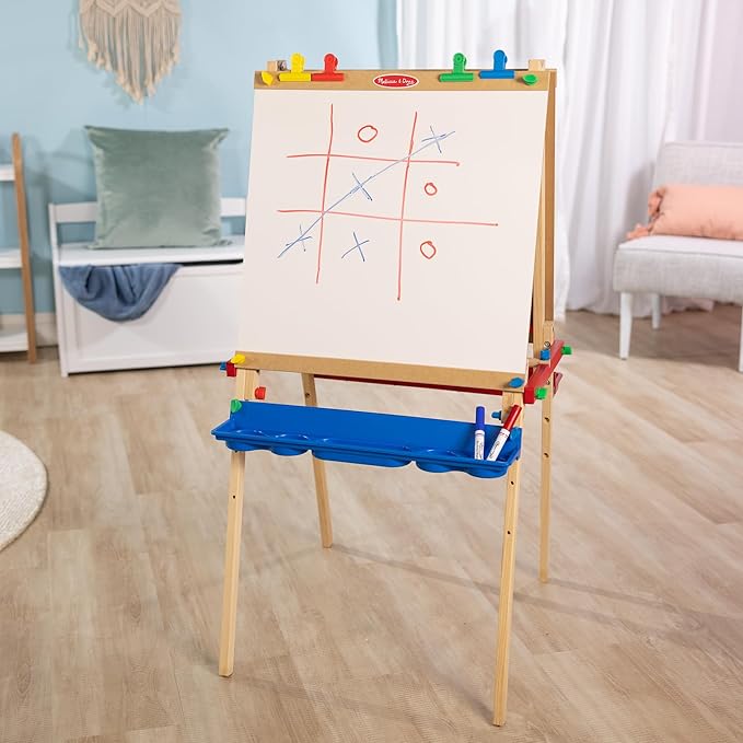 Melissa & Doug Deluxe Standing Art Easel - Dry-Erase Board, Chalkboard, Paper Roller - FSC Certified